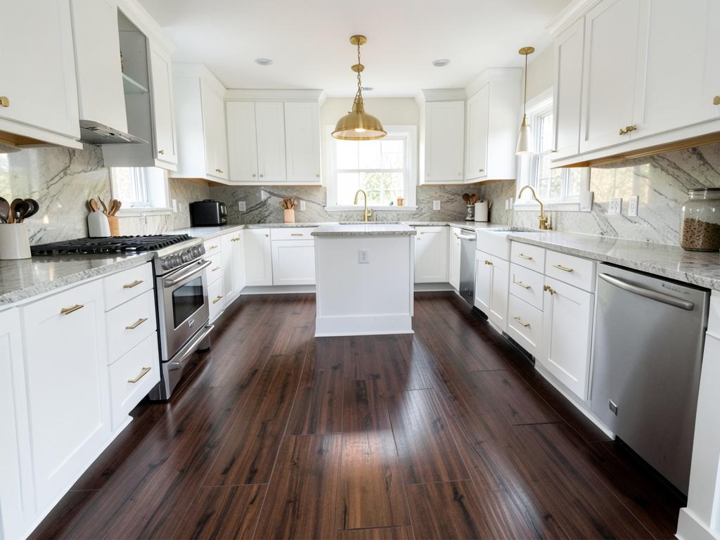 Kitchen with dark walnut LVP flooring
